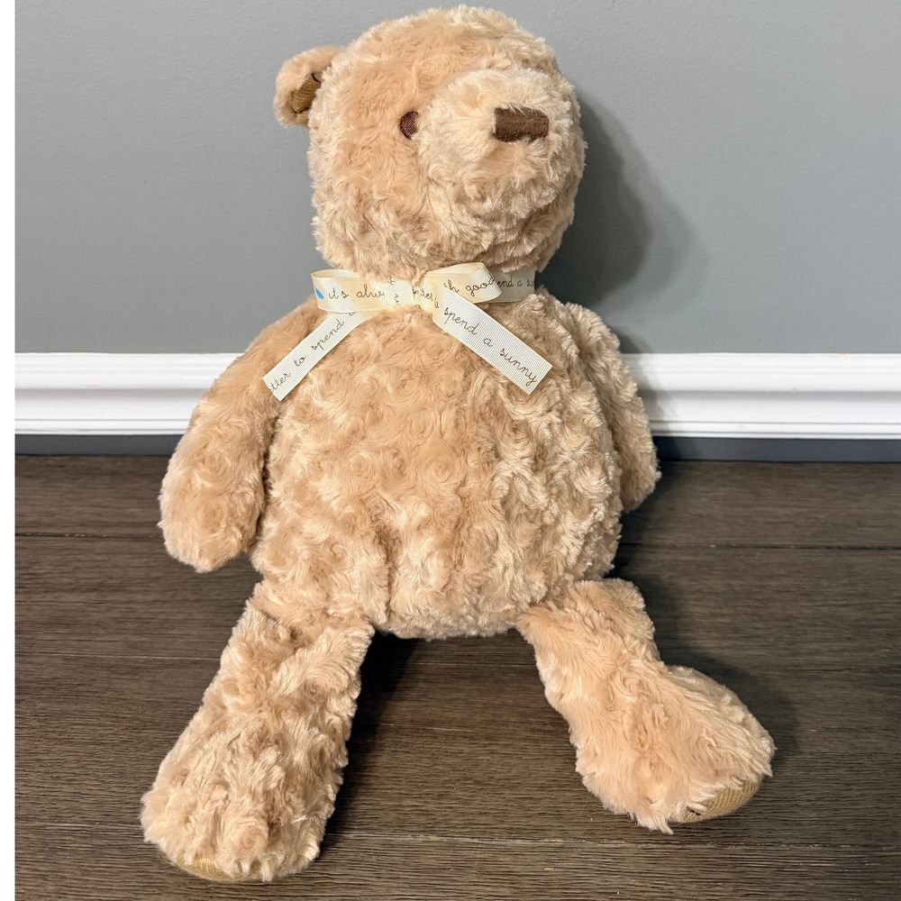 Disney Classic Winnie the Pooh Plush Tan Rose Swirl Fur Kids Preferred Ribbon